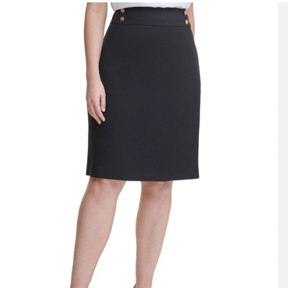 Calvin Klein button trim black pencil skirt women’s size 12 
Black textured - Picture 1 of 7